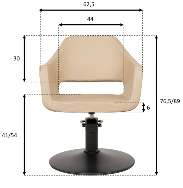 Kappersstoel Sevilla Beige Dimensions Front